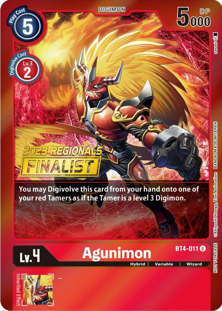 Agunimon - BT4-011 (2023 Regionals Finalist) card image