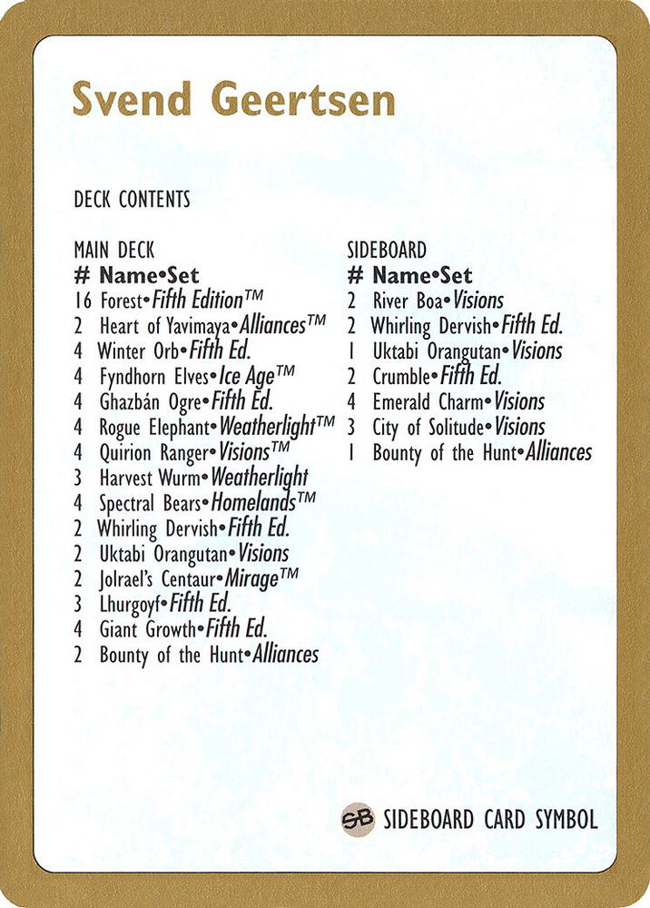 1997 Svend Geertsen Decklist Card card image