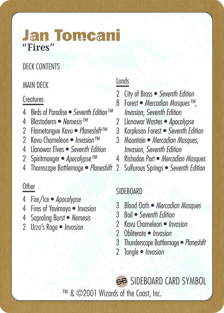 2001 Jan Tomcani Decklist Card card image