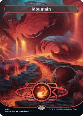 Mountain (489) (Borderless) (Galaxy Foil) card image
