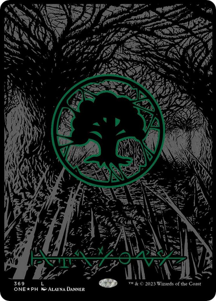 Forest (Phyrexian) - Full Art (Oil Slick Raised Foil) card image