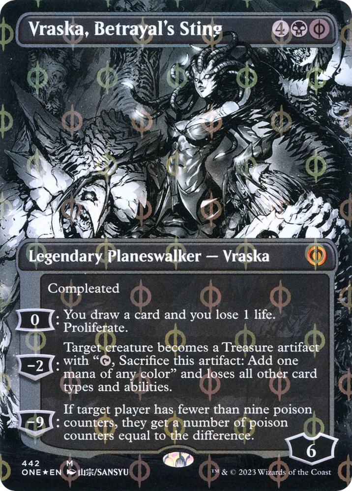 Vraska, Betrayal's Sting (Borderless) (Step-and-Compleat Foil) card image