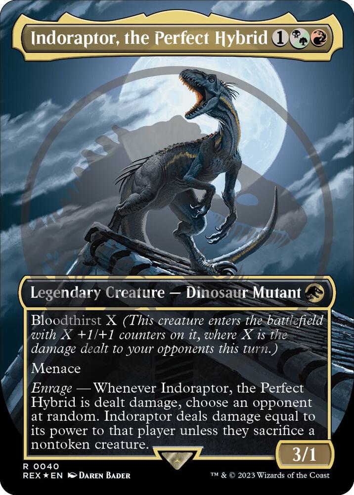 Indoraptor, the Perfect Hybrid (Borderless) (Emblem) card image