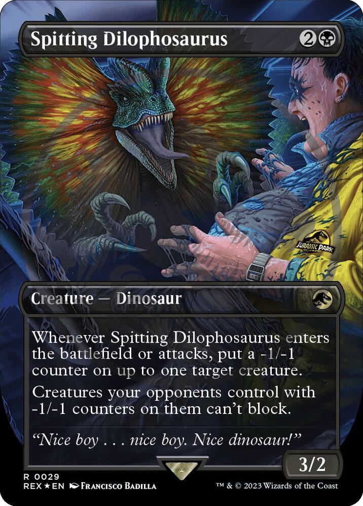 Spitting Dilophosaurus (Borderless) (Emblem) card image