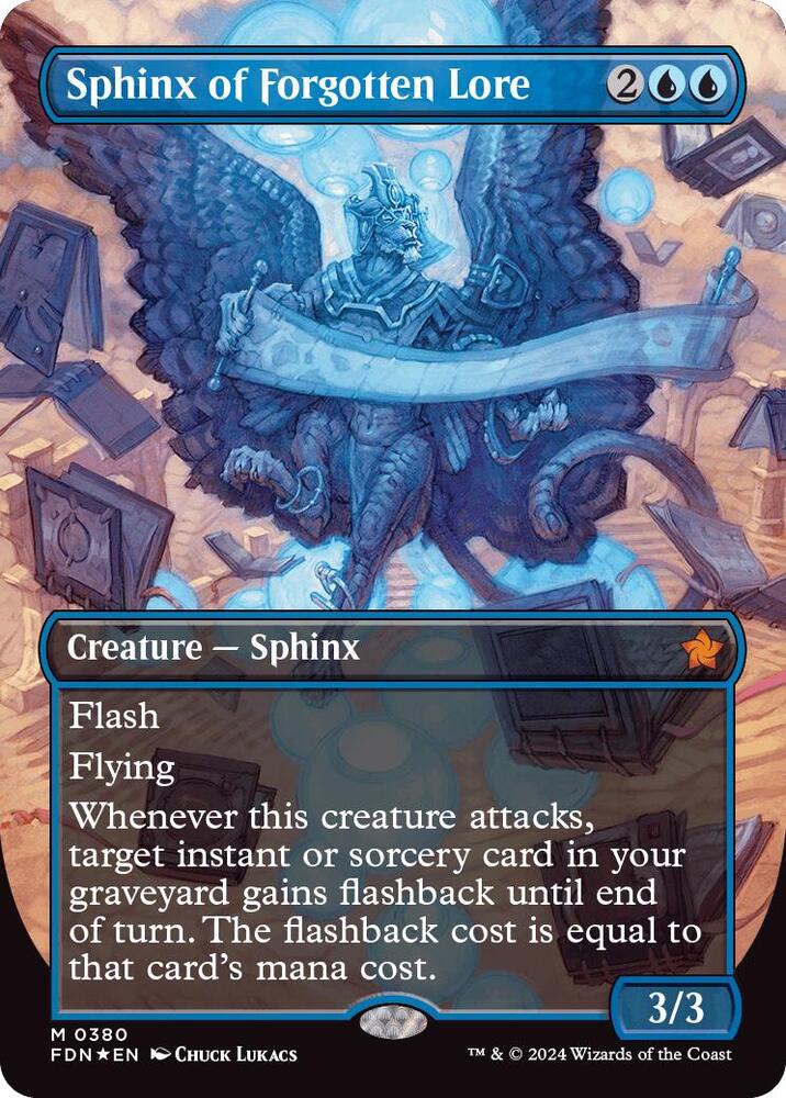 Sphinx of Forgotten Lore (Borderless) (Mana Foil) card image