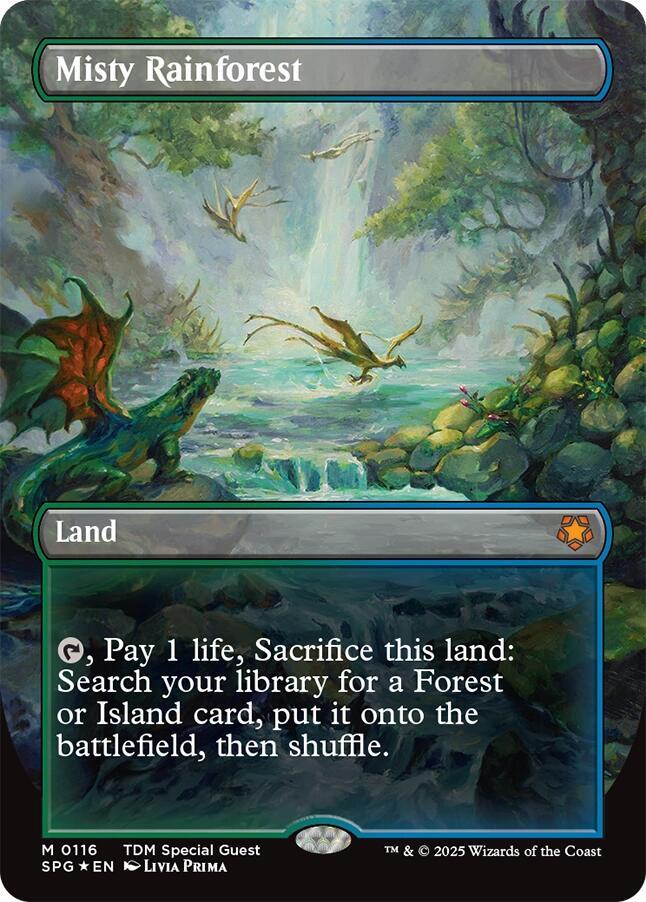 Misty Rainforest (Borderless) (Dragonscale Foil) card image