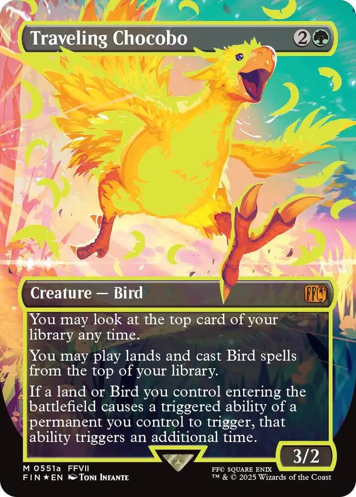 Traveling Chocobo (Borderless) (Neon Ink Yellow) card image