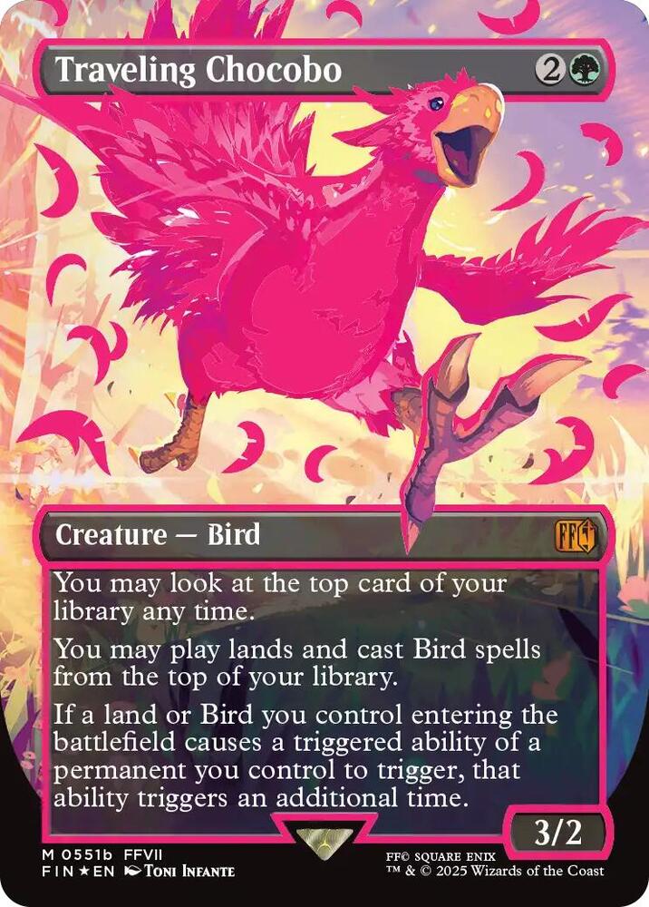 Traveling Chocobo (Borderless) (Neon Ink Pink) card image