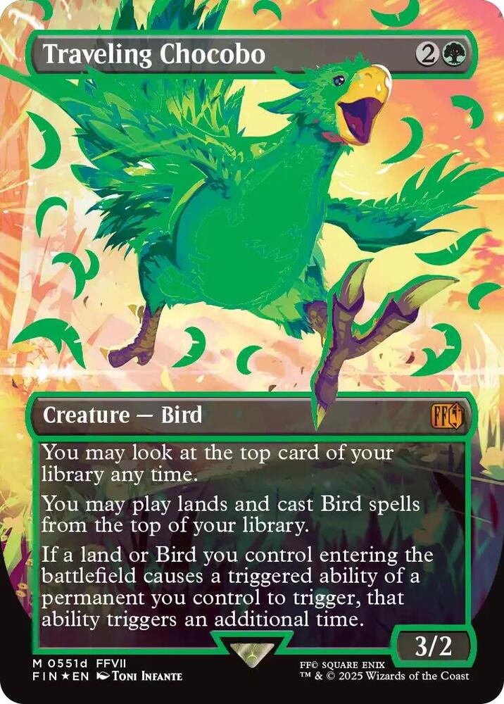 Traveling Chocobo (Borderless) (Neon Ink Green) card image