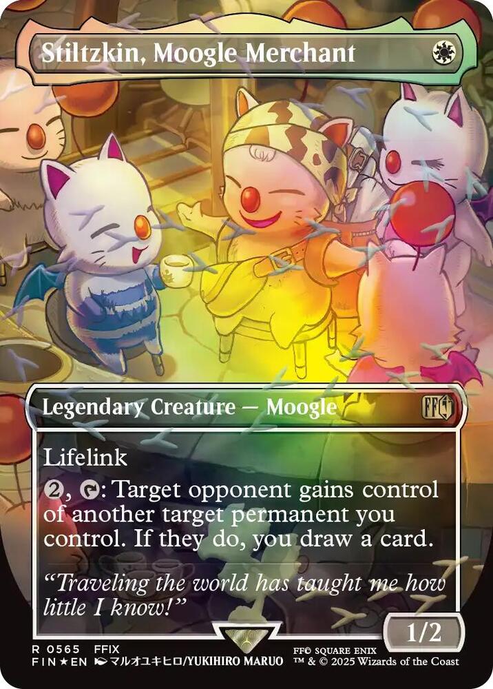 Stiltzkin, Moogle Merchant (Borderless) (Chocobo Track Foil) card image