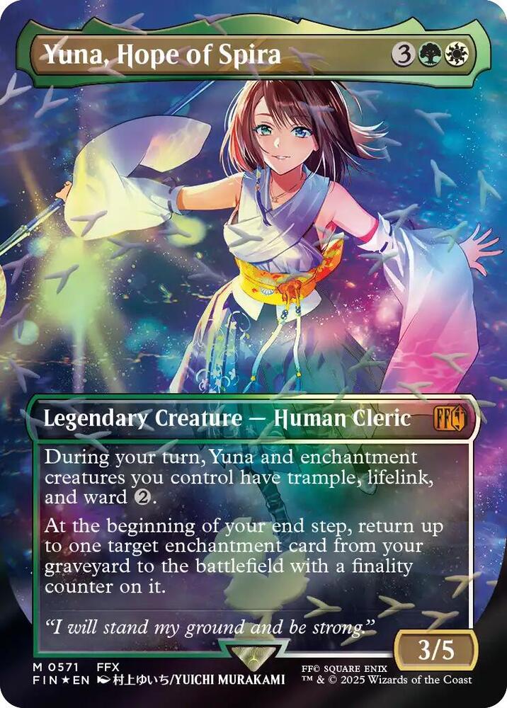 Yuna, Hope of Spira (Borderless) (Chocobo Track Foil) card image