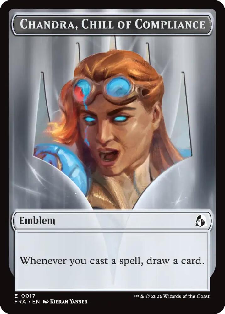 Emblem - Chandra, Chill of Compliance // Emblem - Chandra, Torch of Defiance Double-Sided Token card image