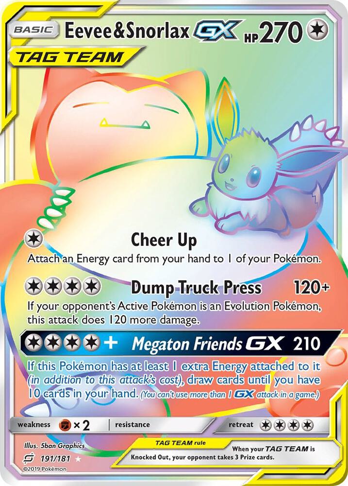 Eevee & Snorlax GX (Secret) card image