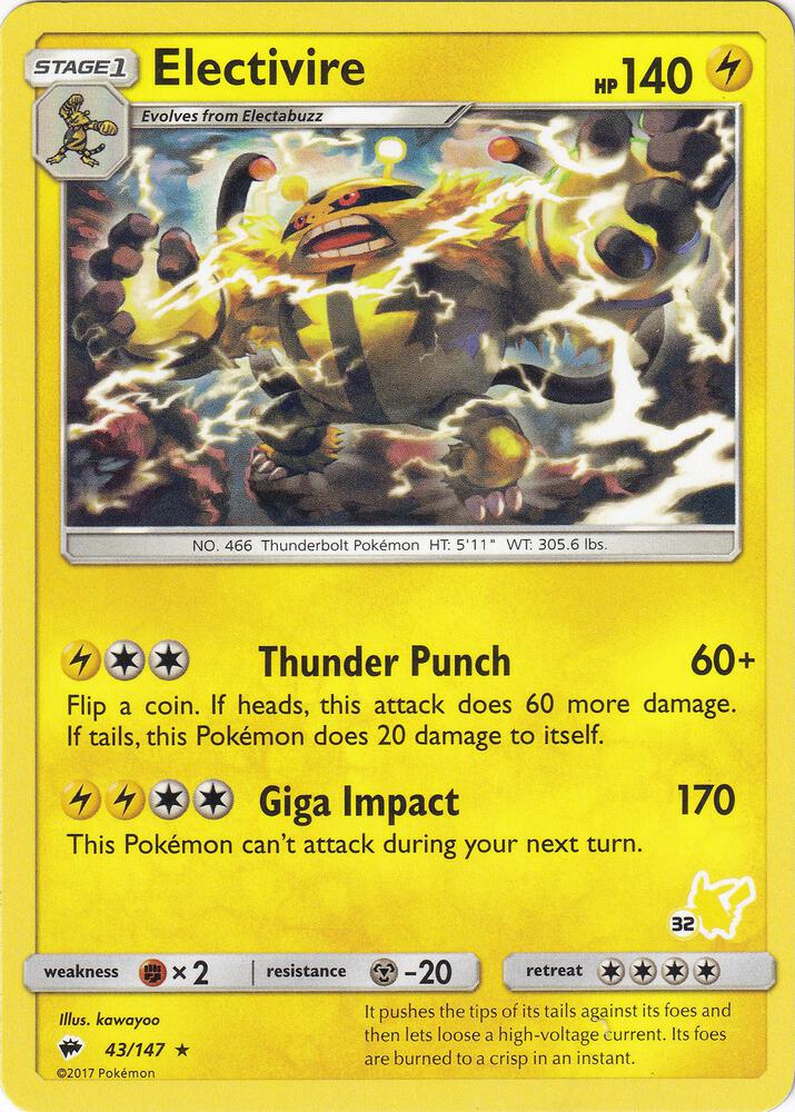 Electivire- 43/147 (#32 Pikachu Stamped) card image