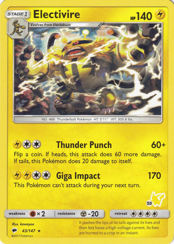 Electivire - 43/147 (#53 Pikachu Stamped) card image