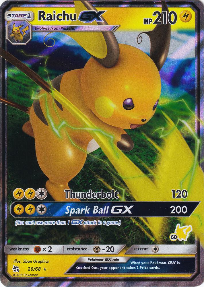Raichu GX - 20/68 (#60 Pikachu Stamped) card image