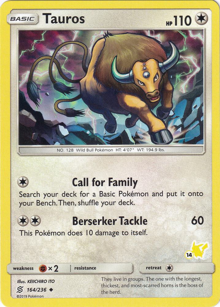Tauros - 164/236 (#14 Pikachu Stamped) card image
