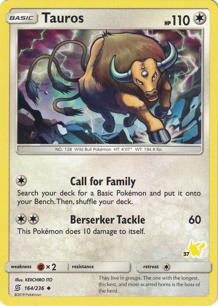 Tauros - 164/236 (#37 Pikachu Stamped) card image
