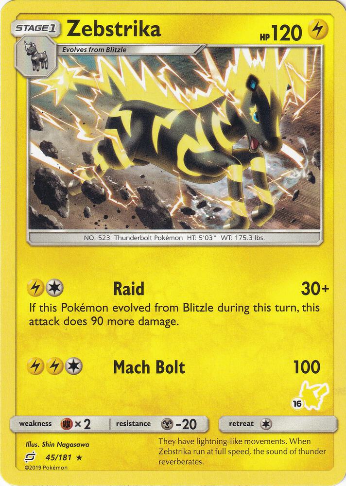 Zebstrika - 45/181 (#16 Pikachu Stamped) card image