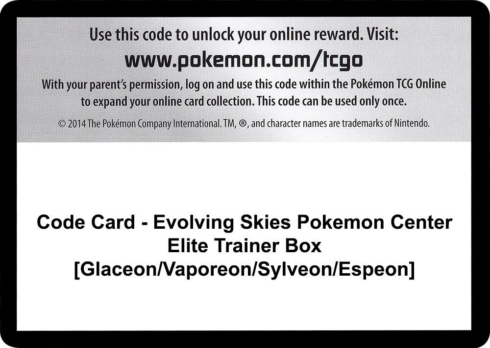 Code Card - Evolving Skies Pokemon Center Elite Trainer Box [Glaceon/Vaporeon/Sylveon/Espeon] card image