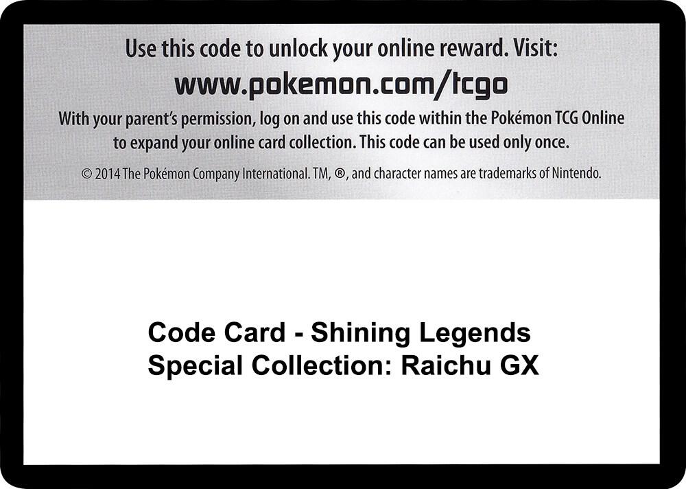 Code Card - Shining Legends Special Collection: Raichu GX card image