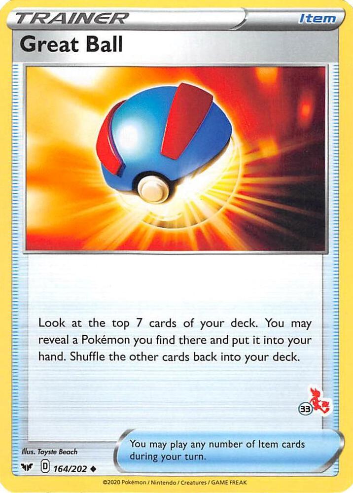 Great Ball - 164/202 (#33 Cinderace Stamped) card image