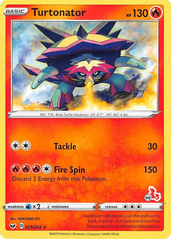 Turtonator - 029/202 (#39 Cinderace Stamped) card image