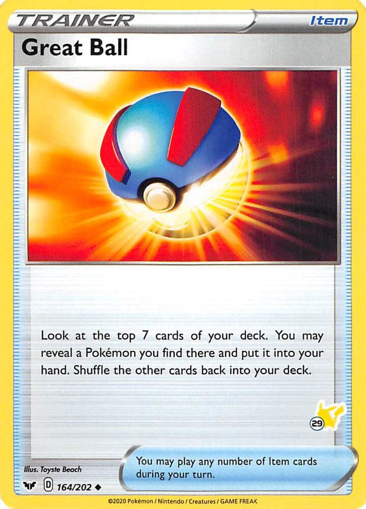 Great Ball - 164/202 (#29 Pikachu Stamped) card image