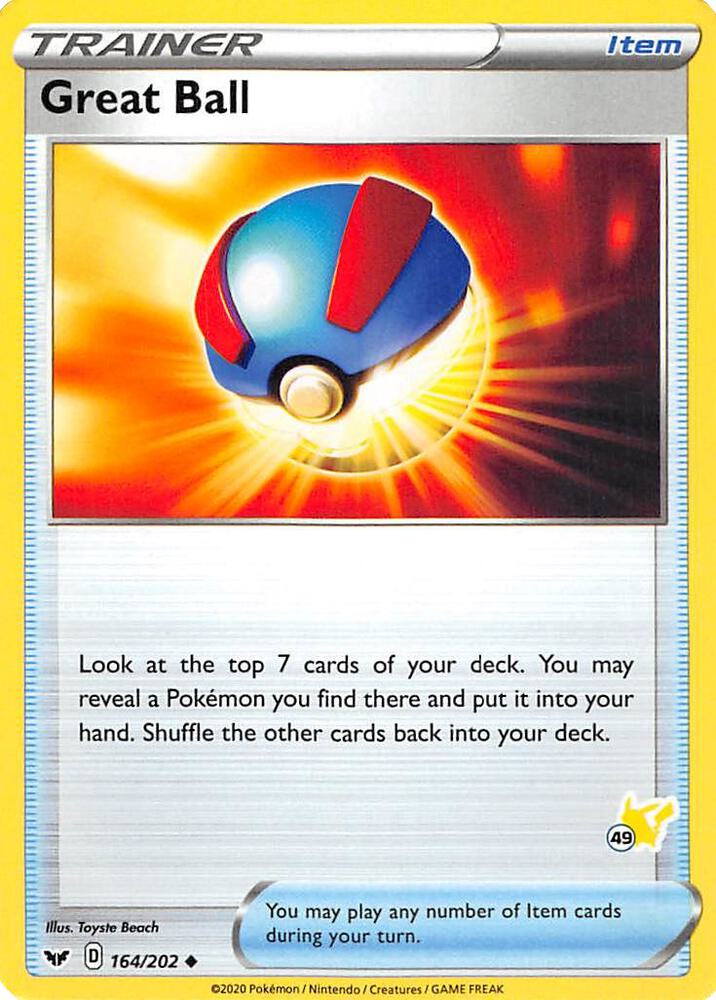 Great Ball - 164/202 (#49 Pikachu Stamped) card image