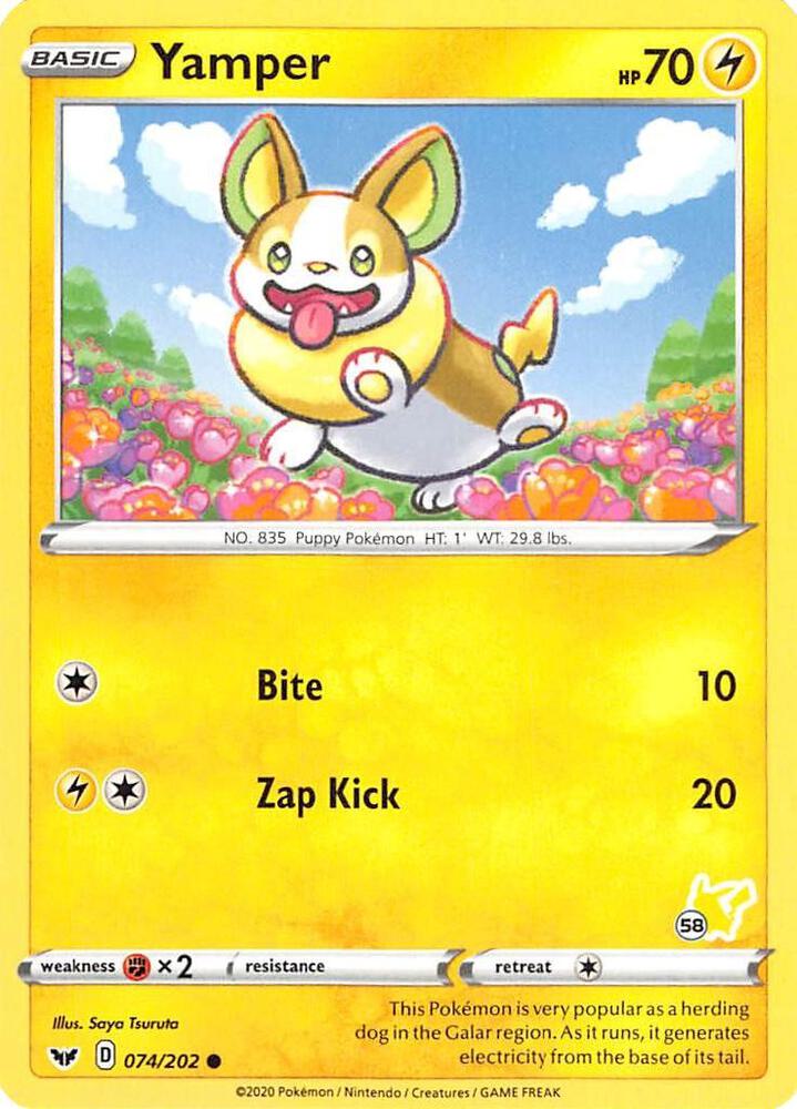 Yamper - 074/202 (#58 Pikachu Stamped) card image