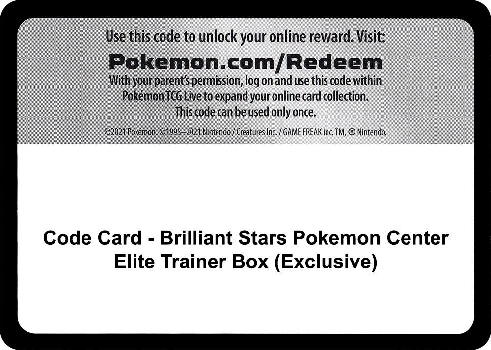 Code Card - Brilliant Stars Pokemon Center Elite Trainer Box (Exclusive) card image