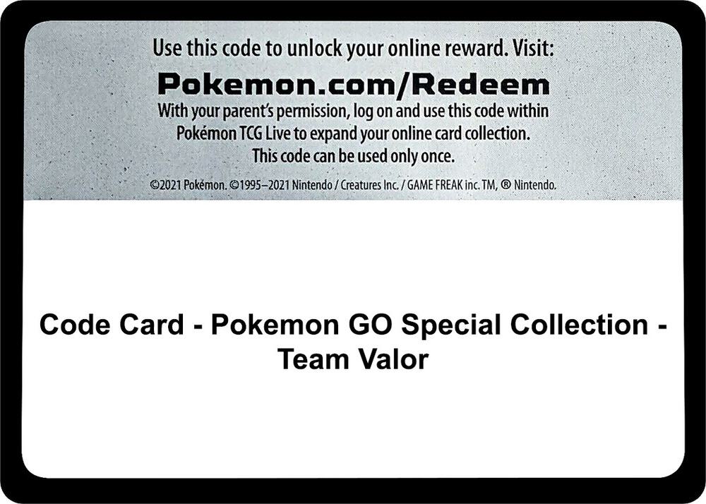 Code Card - Pokemon GO Special Collection - Team Valor card image