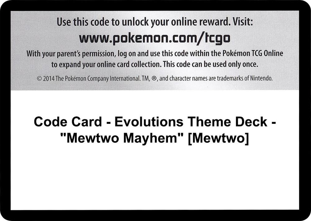 Code Card - Evolutions Theme Deck - "Mewtwo Mayhem" [Mewtwo] card image