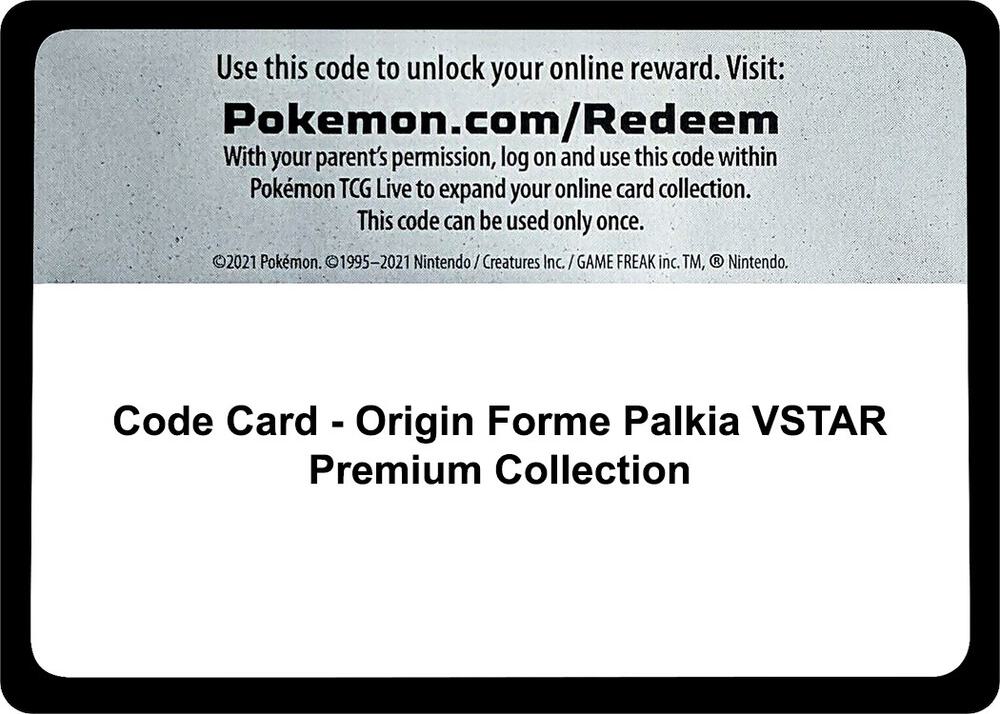 Code Card - Origin Forme Palkia VSTAR Premium Collection card image