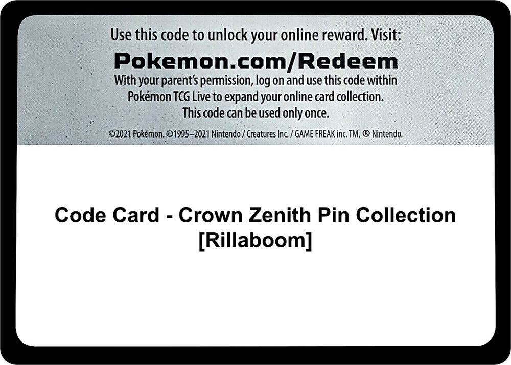 Code Card - Crown Zenith Pin Collection [Rillaboom] card image
