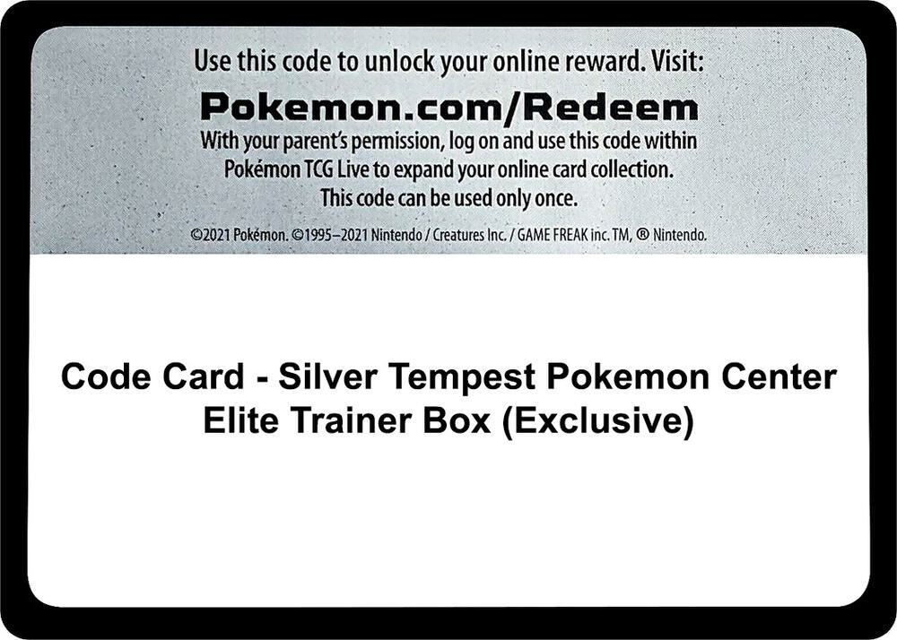 Code Card - Silver Tempest Pokemon Center Elite Trainer Box (Exclusive) card image
