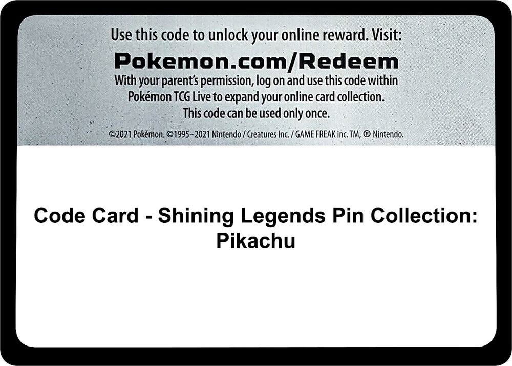 Code Card - Shining Legends Pin Collection: Pikachu card image