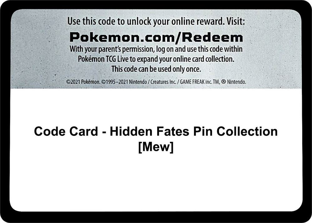 Code Card - Hidden Fates Pin Collection [Mew] card image