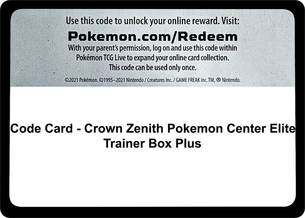 Code Card - Crown Zenith Pokemon Center Elite Trainer Box Plus card image