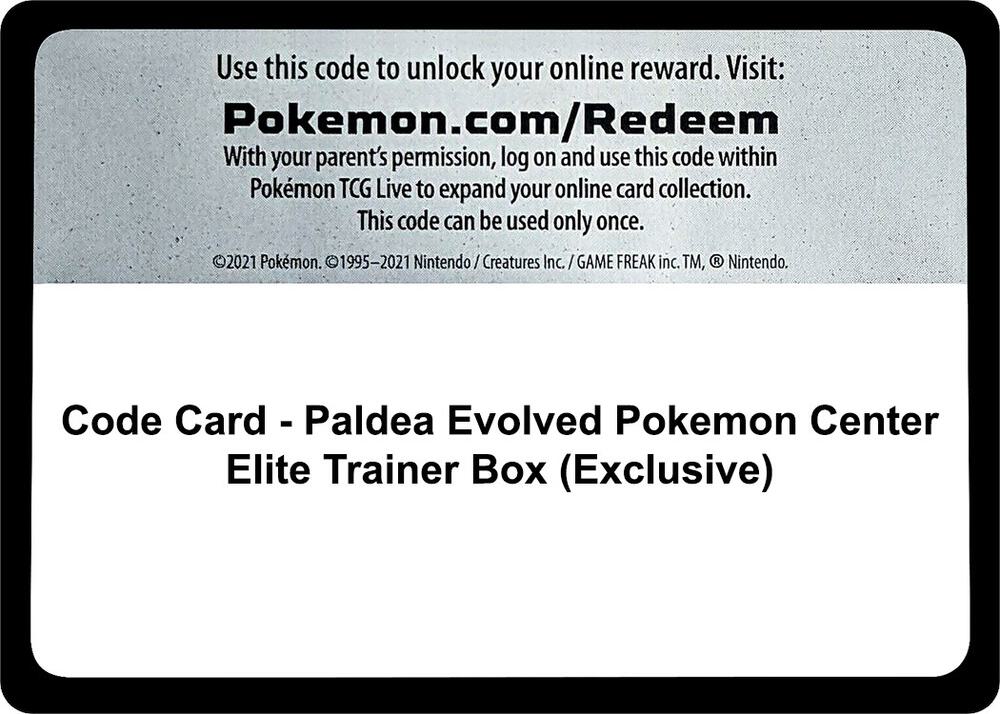 Code Card - Paldea Evolved Pokemon Center Elite Trainer Box (Exclusive) card image
