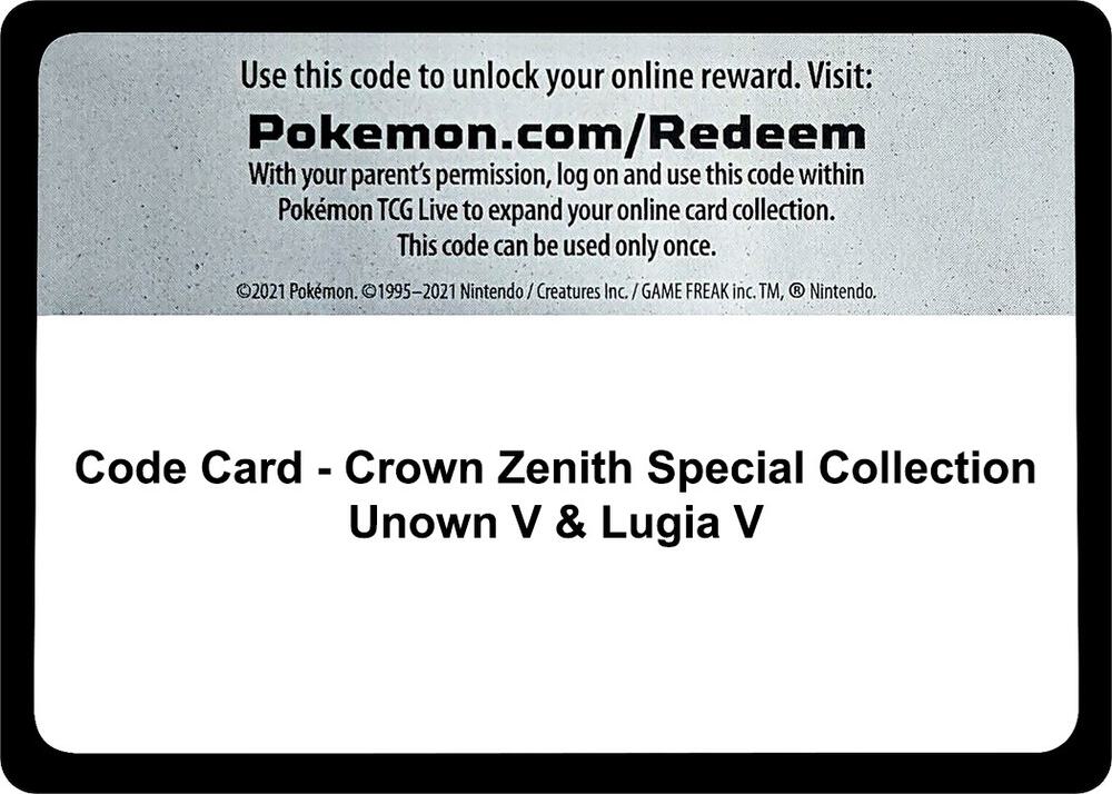 Code Card - Crown Zenith Special Collection [Unown V & Lugia V] card image