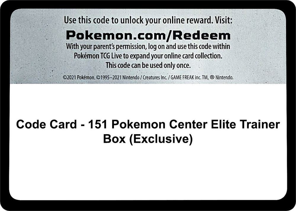 Code Card - 151 Pokemon Center Elite Trainer Box (Exclusive) card image