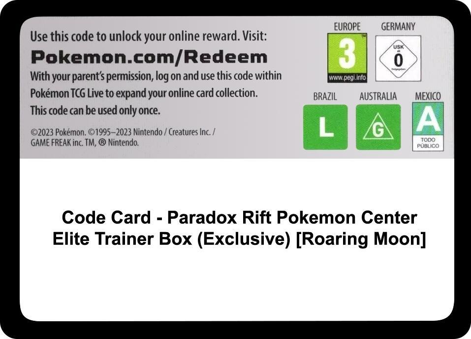 Code Card - Paradox Rift Pokemon Center Elite Trainer Box (Exclusive) [Roaring Moon] card image