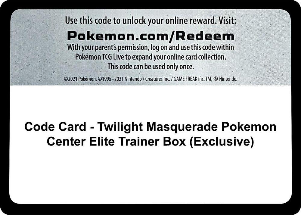 Code Card - Twilight Masquerade Pokemon Center Elite Trainer Box (Exclusive) card image