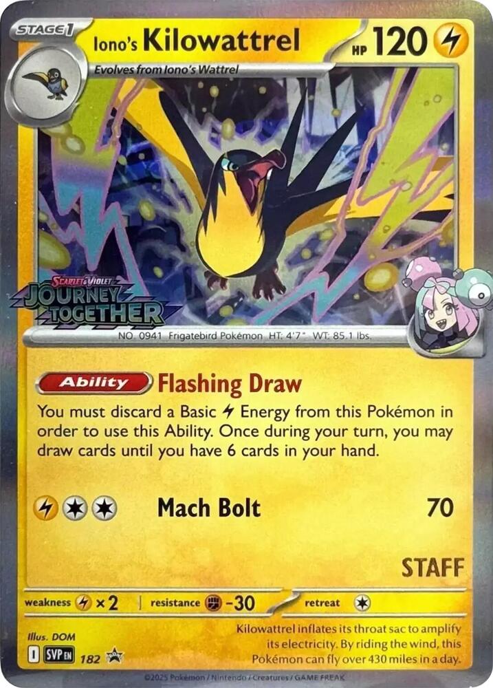 Iono's Kilowattrel - 182 (Prerelease) [Staff] card image