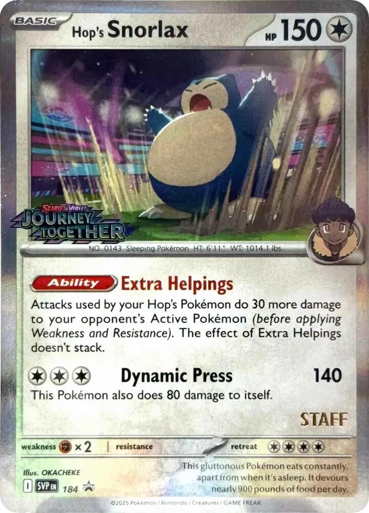Hop's Snorlax - 184 (Prerelease) [Staff] card image