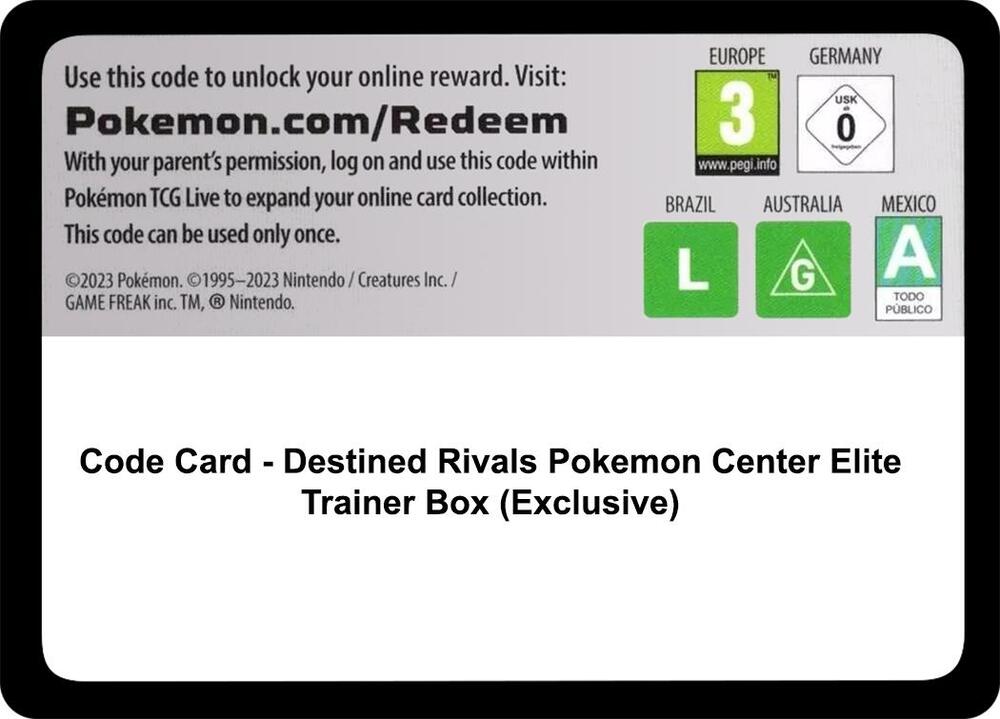 Code Card - Destined Rivals Pokemon Center Elite Trainer Box (Exclusive) card image