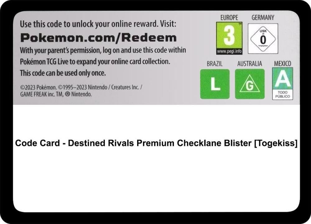 Code Card - Destined Rivals Premium Checklane Blister [Togekiss] card image