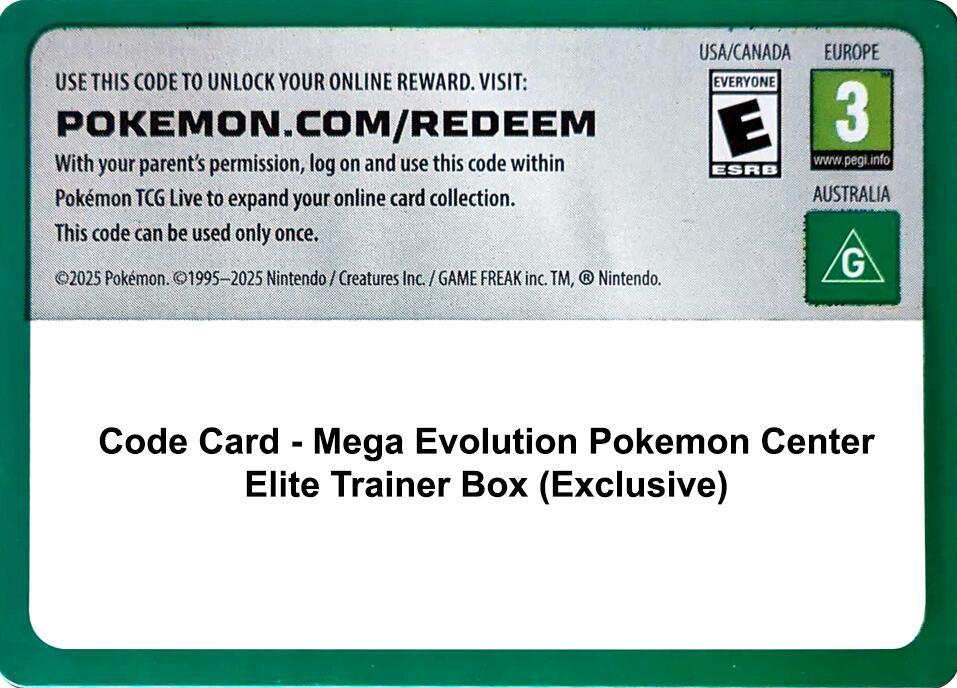 Code Card - Mega Evolution Pokemon Center Elite Trainer Box (Exclusive) card image