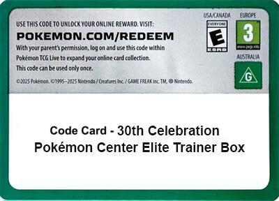 Code Card - 30th Celebration Pokemon Center Elite Trainer Box card image